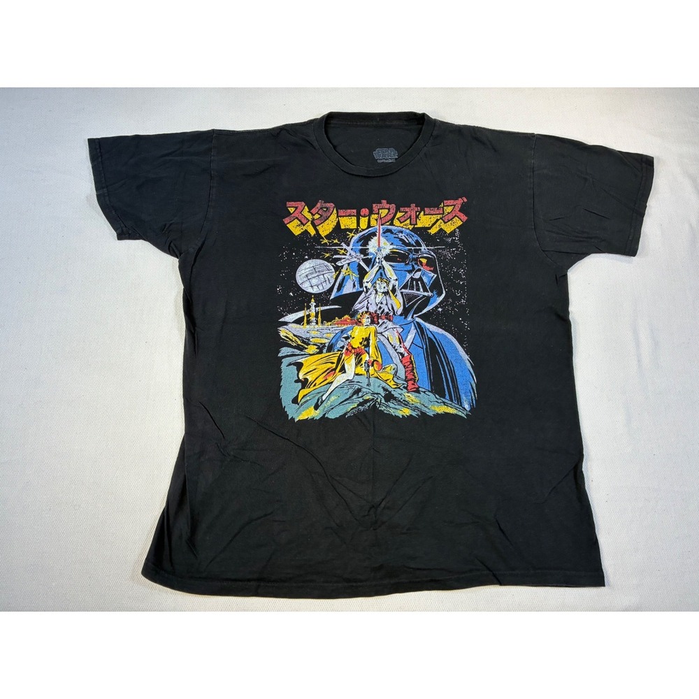 Star Wars Mens Japanese Poster Graphic T-Shirt‎ Black Short Sleeve Crewneck XL